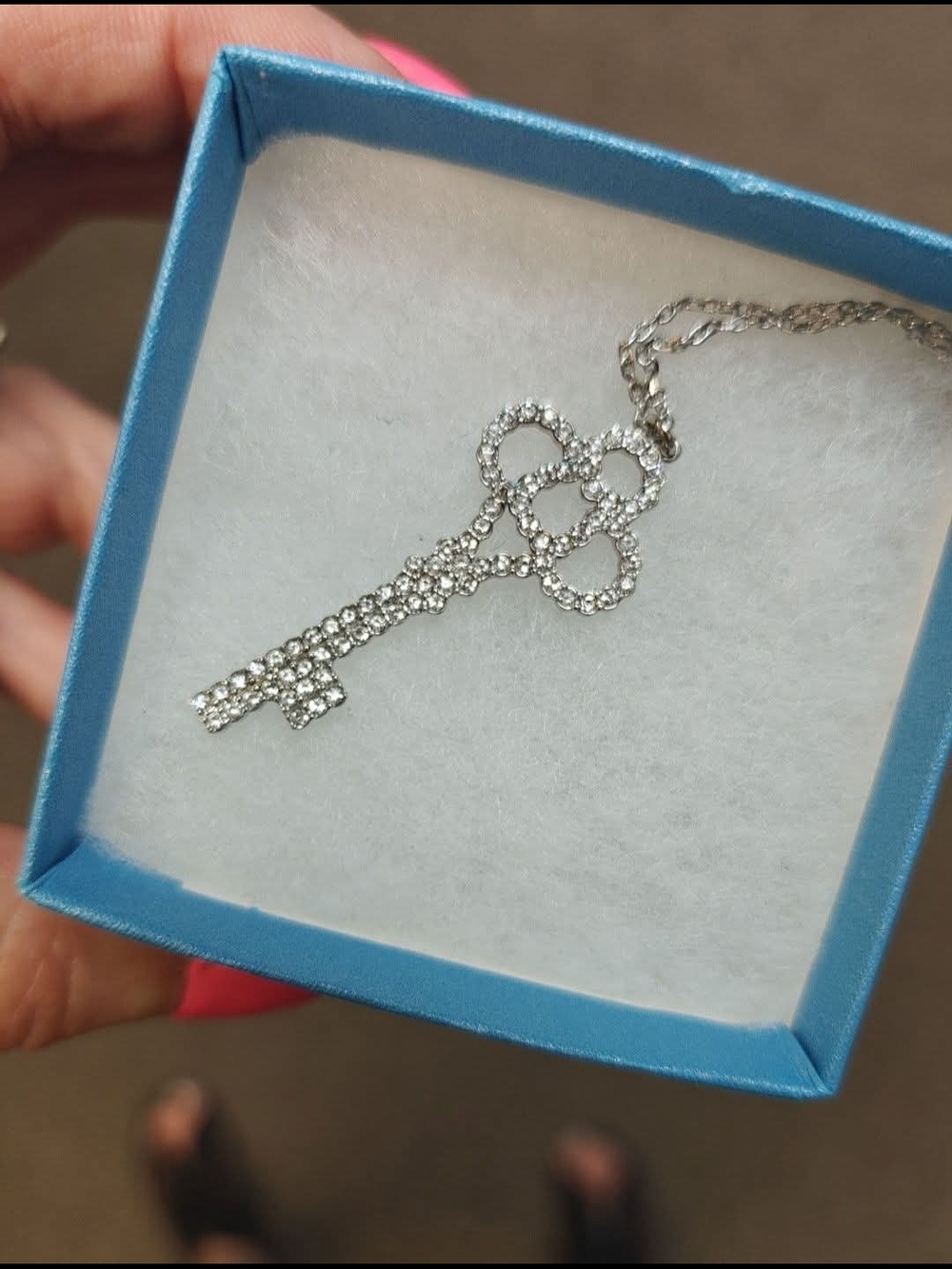 Silver Crystal Key Pendant Necklace - Sparkling Silver Key Charm